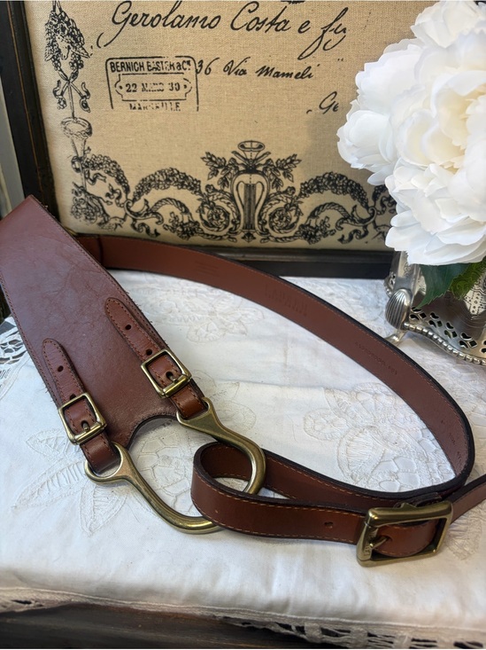 Ralph Lauren Accessories - Ralph Lauren equestrian brown, leather gold buckle belt L